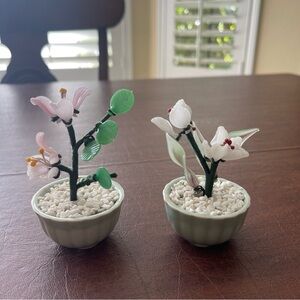COPY - VTG Set Of 2 Chinese Glass Bonsai Trees; (Pink Flowers & White Tulips); …